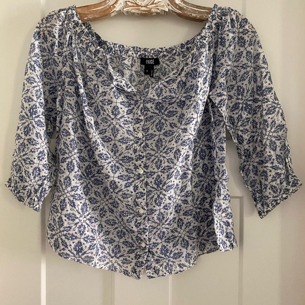 PAIGE Blue and White Patterned Blouse
